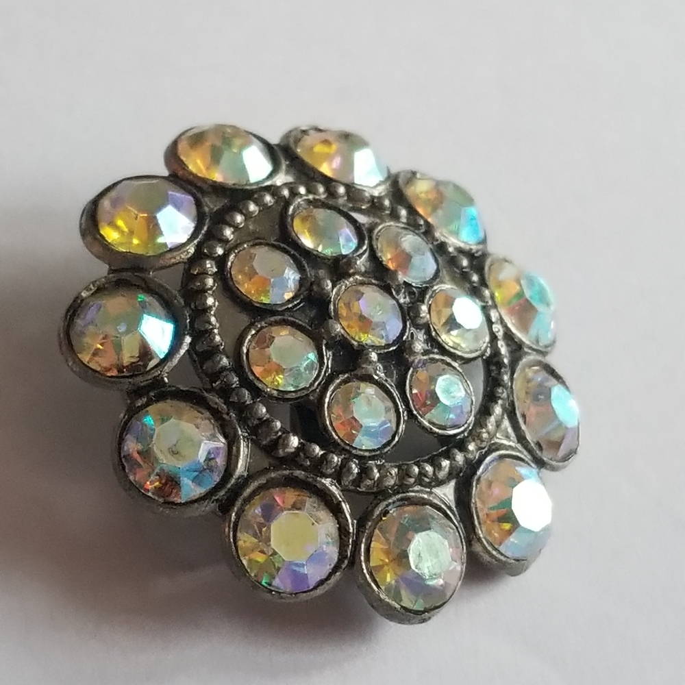 Vintage aurora borealis rhinestone circle brooch pin gold tone smoky AB - Picture 3 of 8